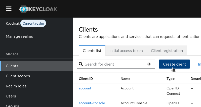 Create client button being clicked.
